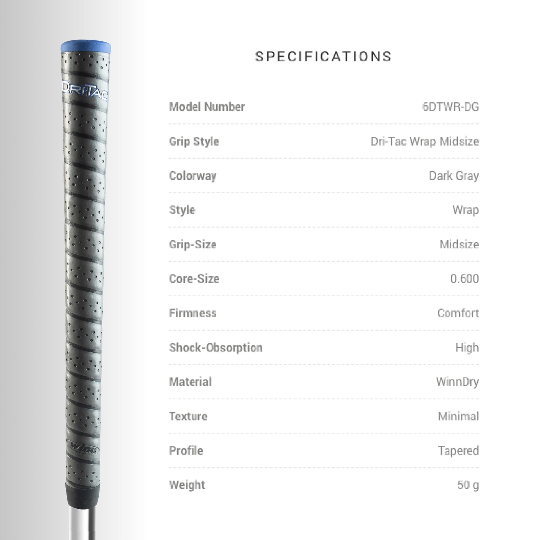 Winn Dri-Tac Wrap Midsize (+1/16 Inch) 13 Piece Golf Grip Bundle (