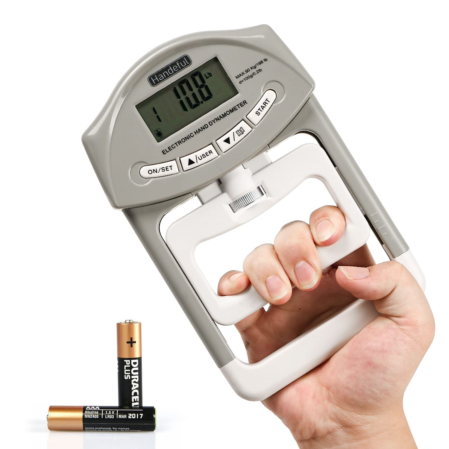 Handeful Digital Hand Dynamometer Grip Strength Measurement Meter Auto Capturing Electronic Hand Grip Power 198Lbs / 90Kgs