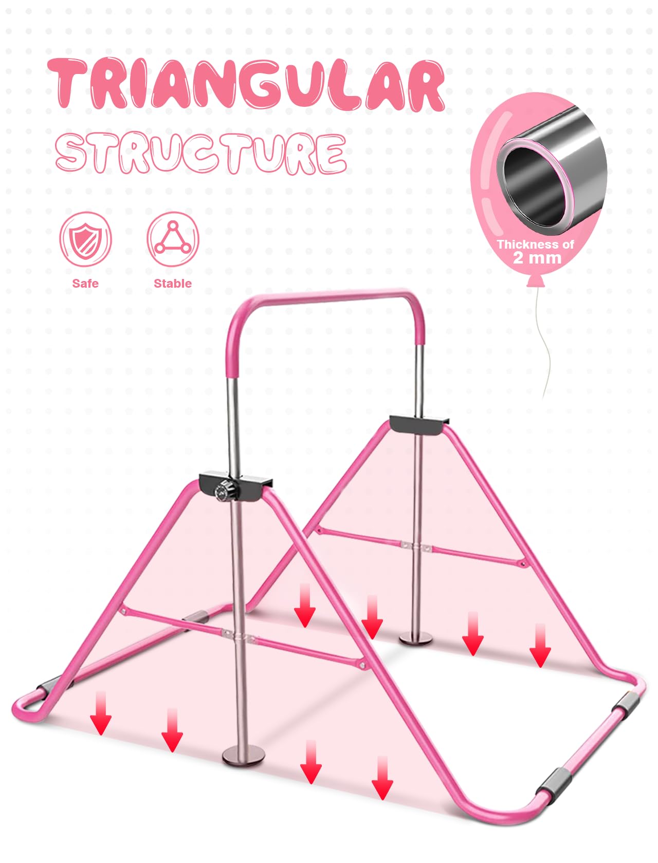 Sportsroyals Gymnastics Bar For Kids, Adjustable Height Gymnastics Equipment For Girls, Folding Gymnastic Junior Training Kip Ba