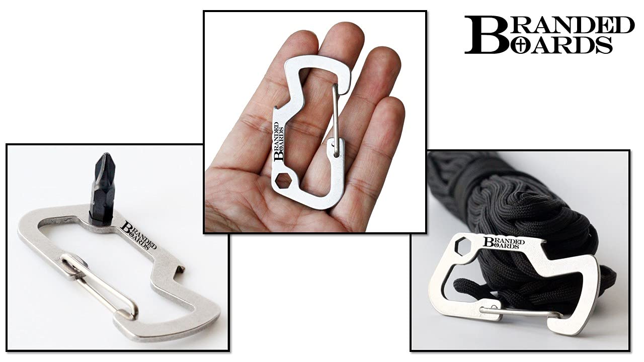 Branded Boards Bushcraft Key Chain Bottle Opener Carabiner Snap Clip Hooks Hiking, Backpacking, Camping, Hunting, Fishing, Bikin