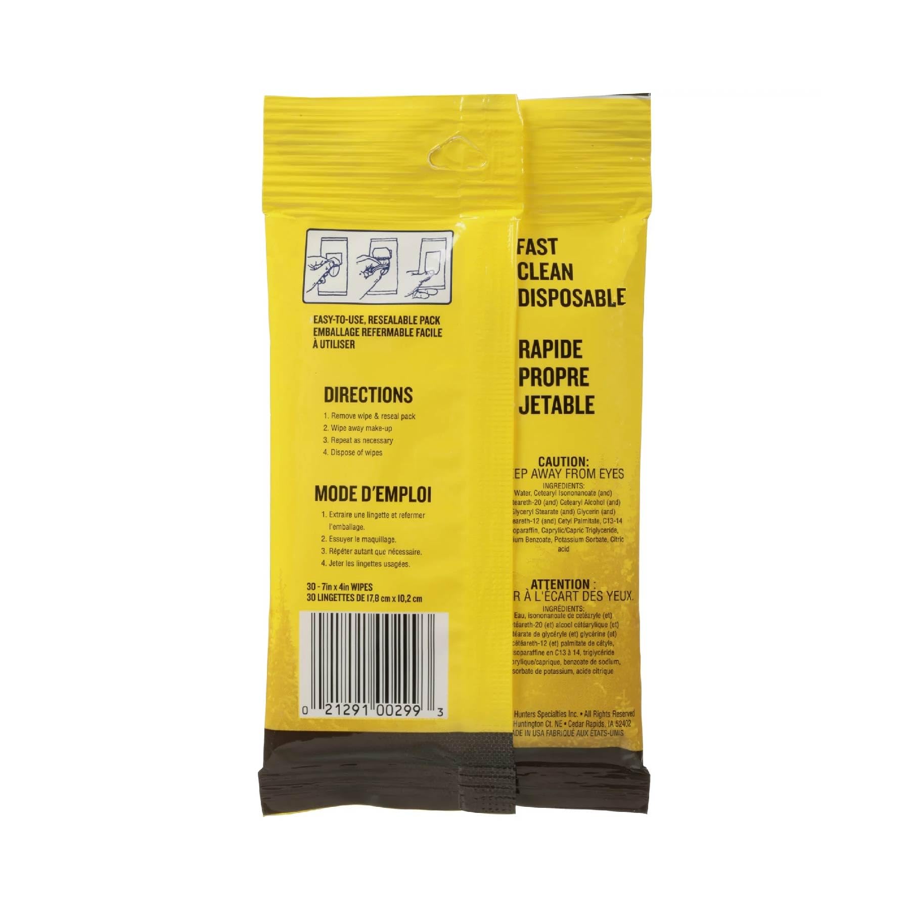 Hunters Specialties Camo Off Makeup Remover Wipes, 30 Per Pack - Pocket Size Easy-To-Use Hunting Concealment Face Makeup Cleansi
