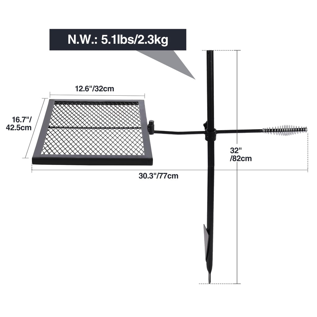 Redcamp Swivel Campfire Grill Heavy Duty Steel Grate, Over Fire Camp Grill With Carrying Bag For Outdoor Open Flame Cooking