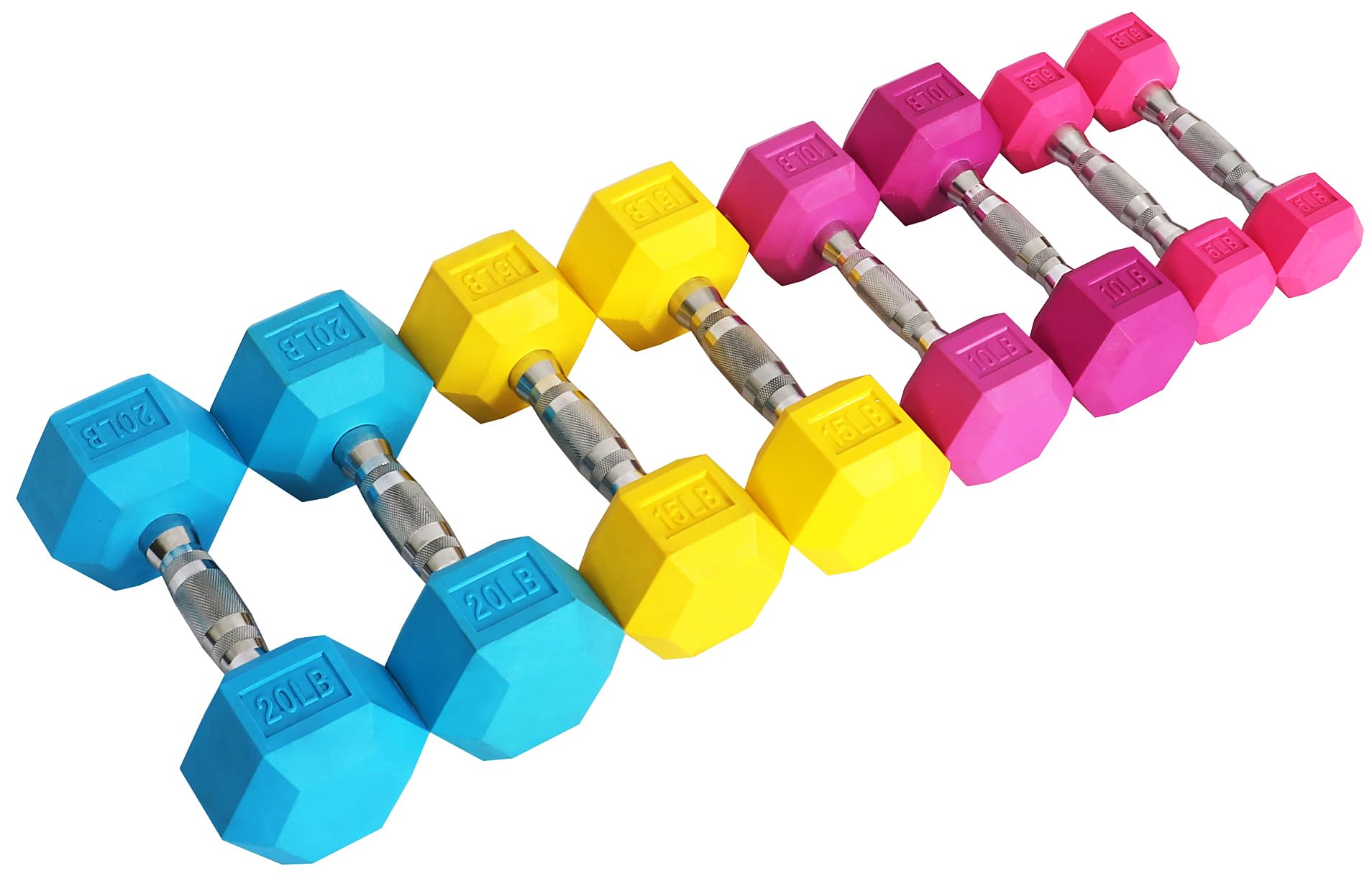 Fitvids Colored Rubber Encased Hex Dumbbell, Set Including 5, 10, 15, 20Lb Pairs