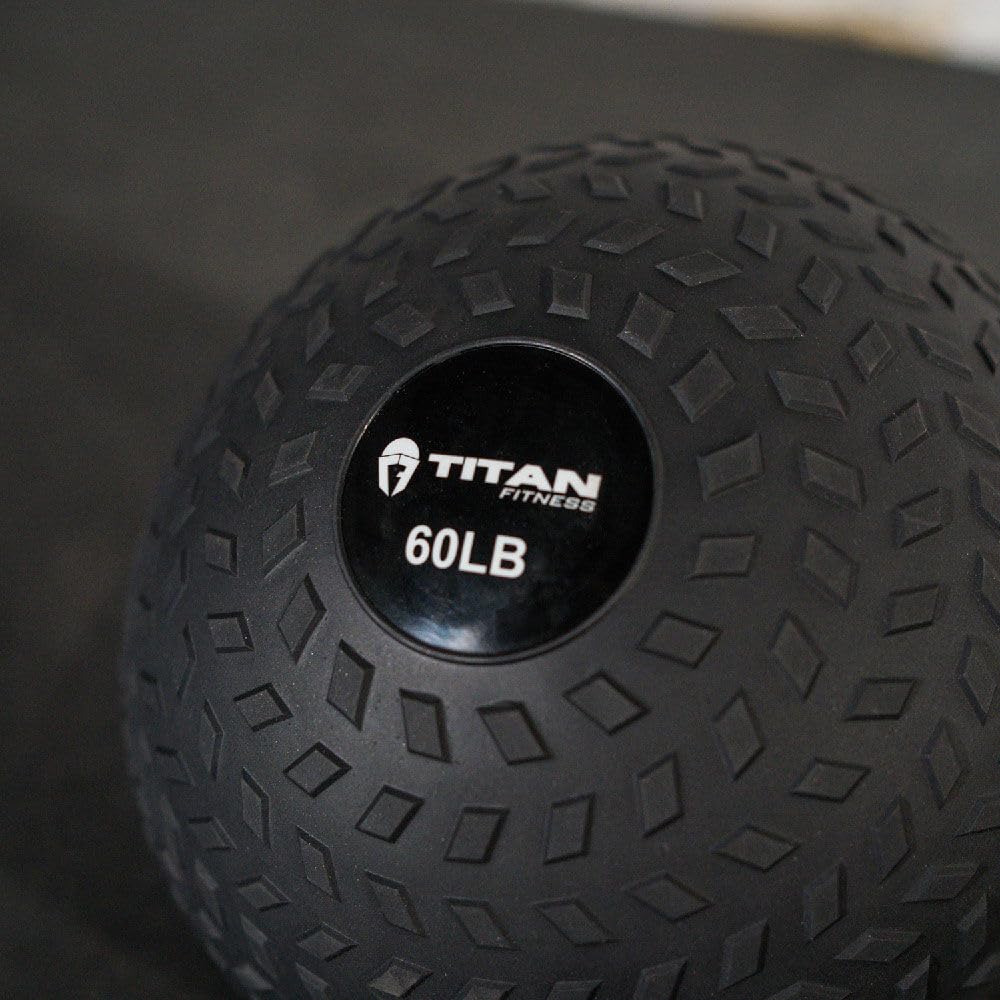 Titan Fitness 60 Lb Rubber Tread Slam Ball, Dead Bounce, 11.5In Diameter, Weight Workout - Throw, Catch, Slam, Twist