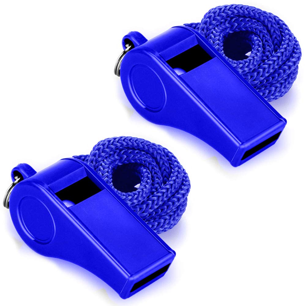 Hipat Whistle With Lanyard, 2 Packs Blue Plastic Whistles, Extra Loud Sports Whistles Great For Coach, Referee, Basketball, Life