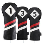 Majek Retro Golf Headcovers Black Red And White Vintage Leather Style 1 3 5 Driver And Fairway Head Covers Fits 460Cc Drivers Cl