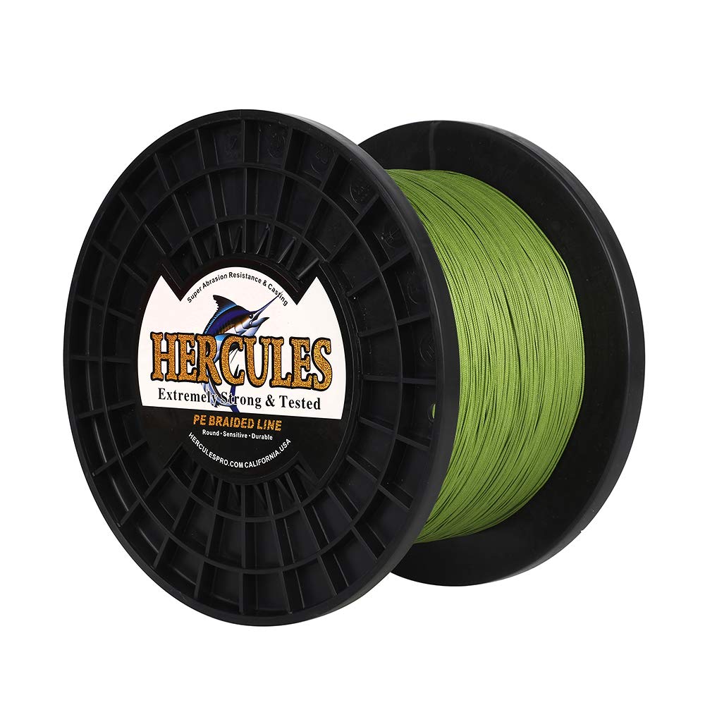 Hercules Braided Fishing Line 2000M 2187Yds 10Lbs-200Lbs Pe Superline 8 Strands (Army Green 180Lb/81Kg 0.70Mm)