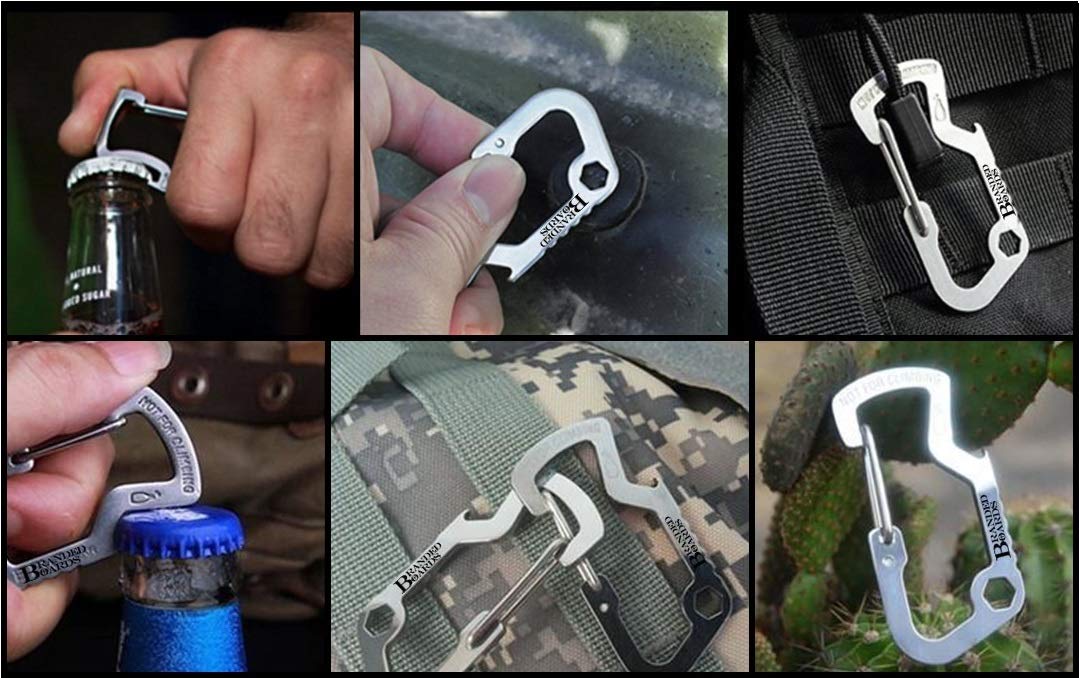 Branded Boards Bushcraft Key Chain Bottle Opener Carabiner Snap Clip Hooks Hiking, Backpacking, Camping, Hunting, Fishing, Bikin