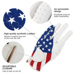 Golters Golf Gloves For Men And Women Left Hand For Right Handed Golfer The American Flag Pattern Synthetic Leather Lycra Fiber