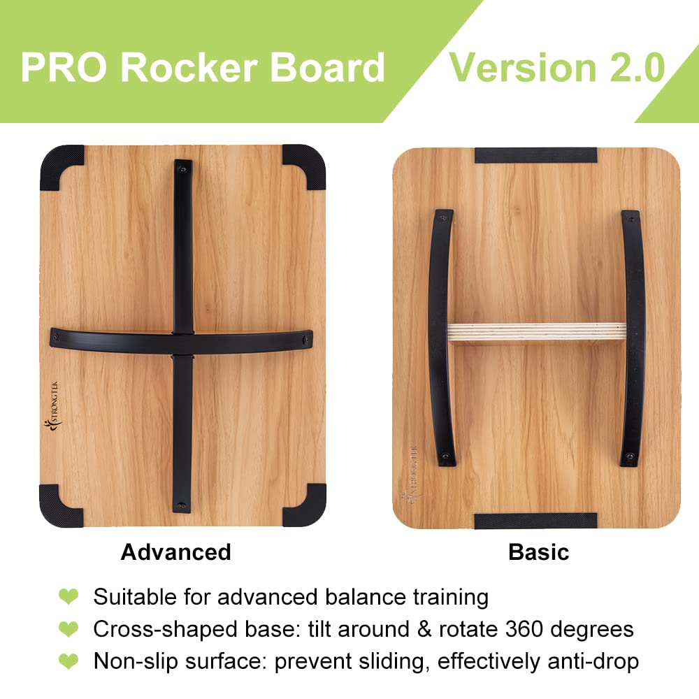 Strongtek Professional Wooden Balance Board With Crossed Hardwood Base, Advanced Rocker Board For Core Strength, Stability Train