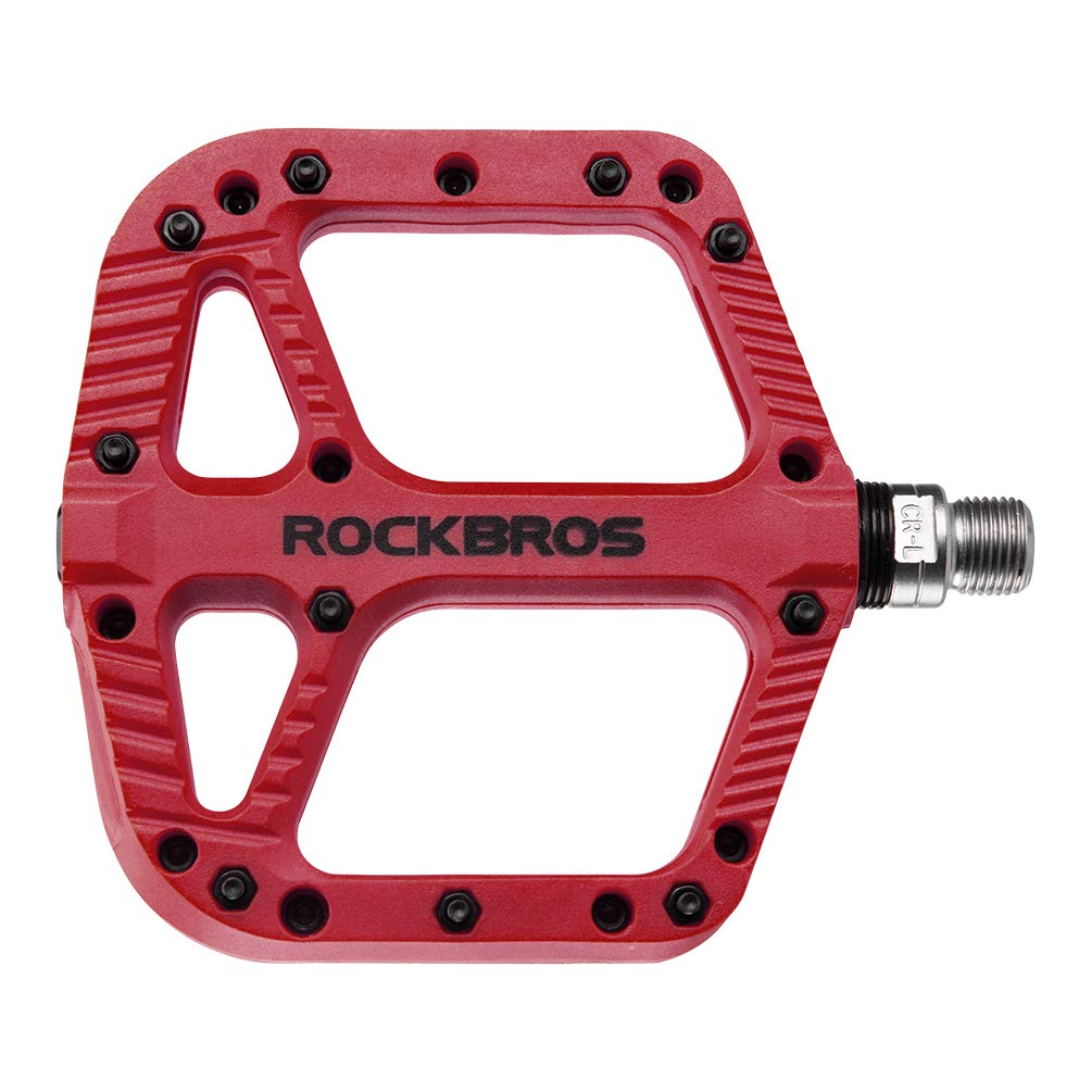 Rock Bros Mountain Bike Pedals Nylon Composite Bearing 9/16'' Mtb Bicycle Pedals With Wide Flat Platform Red