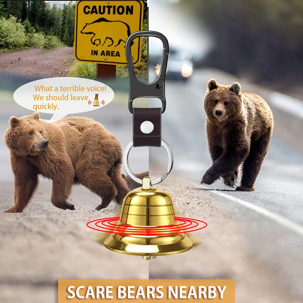 Nedfoss 2Pack 2 Loud Bear Bell With Whistle Set For Hikers, 3 In 1 Hiking Gear Solid Brass Bear Bells With Silencer, Emergency W