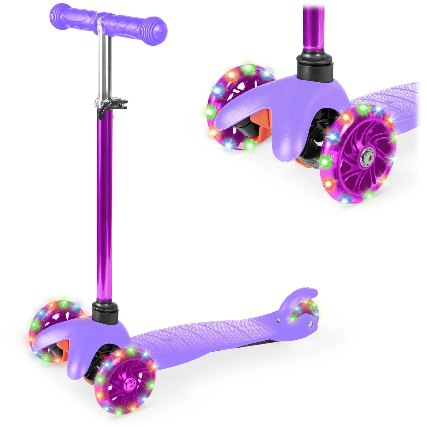 Best Choice Products Kids Mini Kick Scooter Toy w/ Light-Up Wheels, Height Adjustable T-Bar, Foot Break - Purple