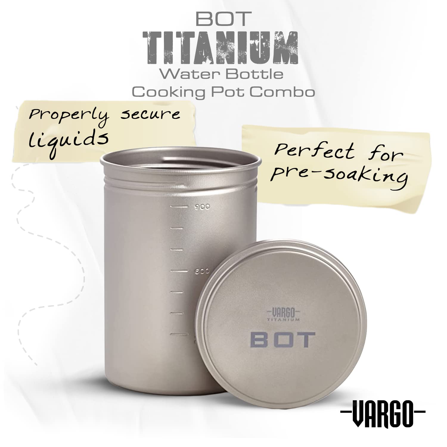 Vargo Titanium Bot Series | 1 Liter (34 Oz.) Ultralight Water Bottle Cooking Pot Weighs 147 Grams (5.2 Oz.) | Backpacking Campin