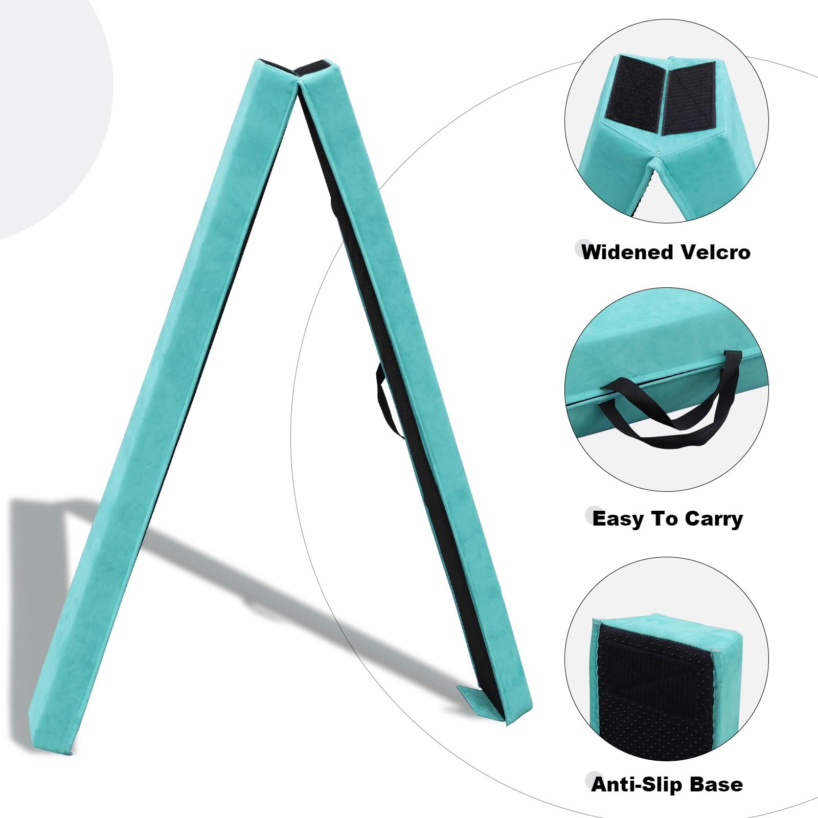 Fincome 8Ft Folding Balance Beam, Portable Gymnastics Beam Equipment With Non Slip Rubber Base & Suede Cover For Training/Practi