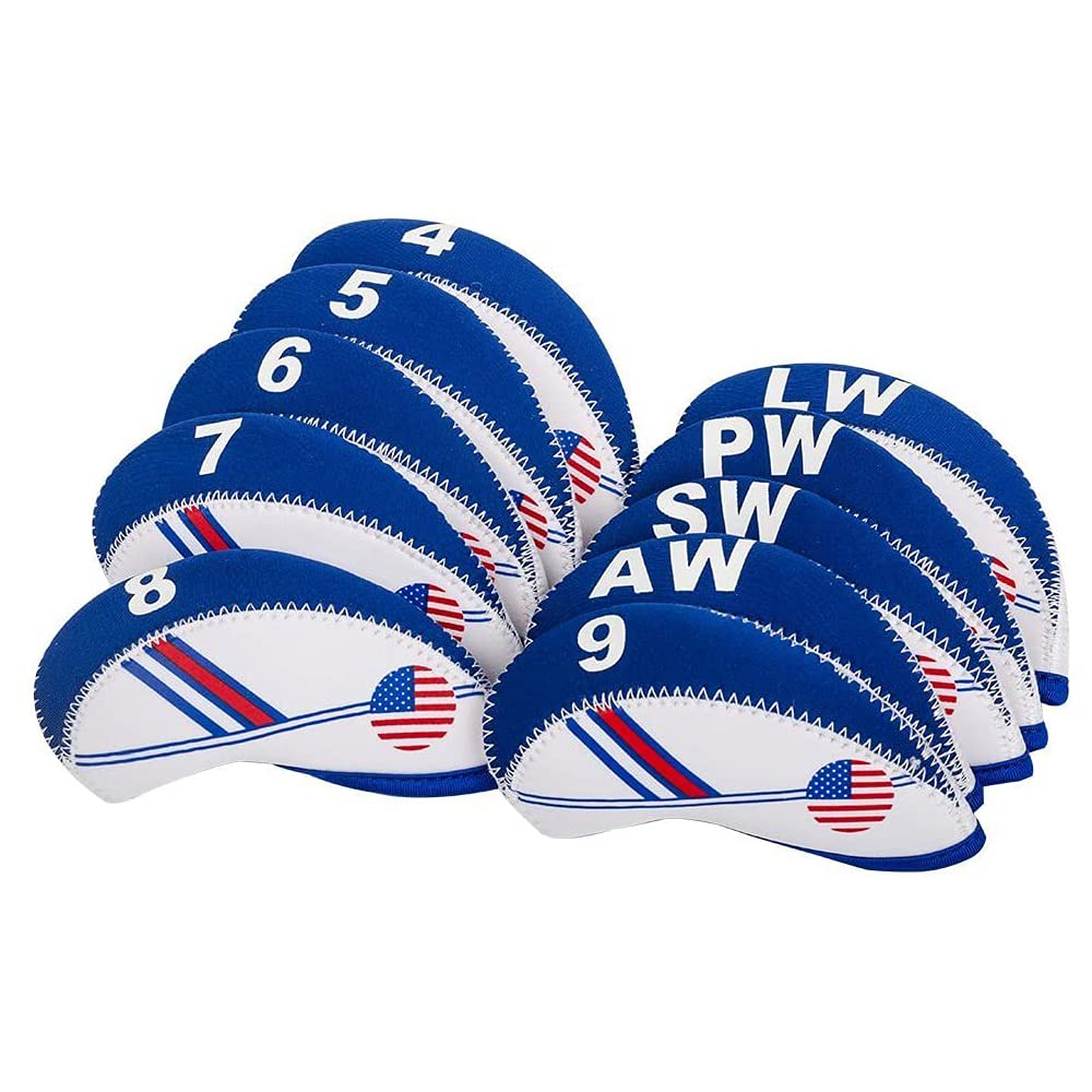 Golf Iron Head Cover for Golf Iron Club Neoprene USA Flag Pattern Wedge Protective Headcover Light Blue