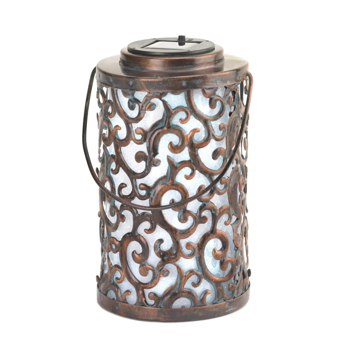 Zingz & Thingz Outdoor Hanging Garden Gate Solar Lantern, Decorative Light Home Decor, 8.5 Tall, Bronze