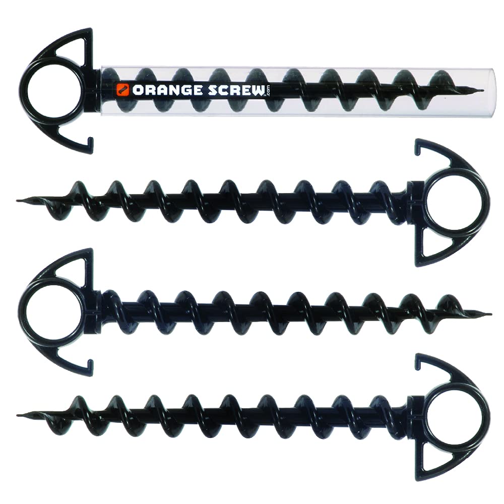 Orange Screw: The Ultimate Ground Anchor  Small 4 Pack Tent Stakes  Made In Usa (Black)