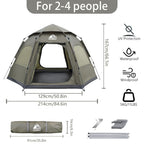 Hewolf 2/3/4 Person Camping Tent - Instant Pop Up Waterproof 2 Doors Tent With Easy Setup | 3-Season Hexagonal Dome Design For F
