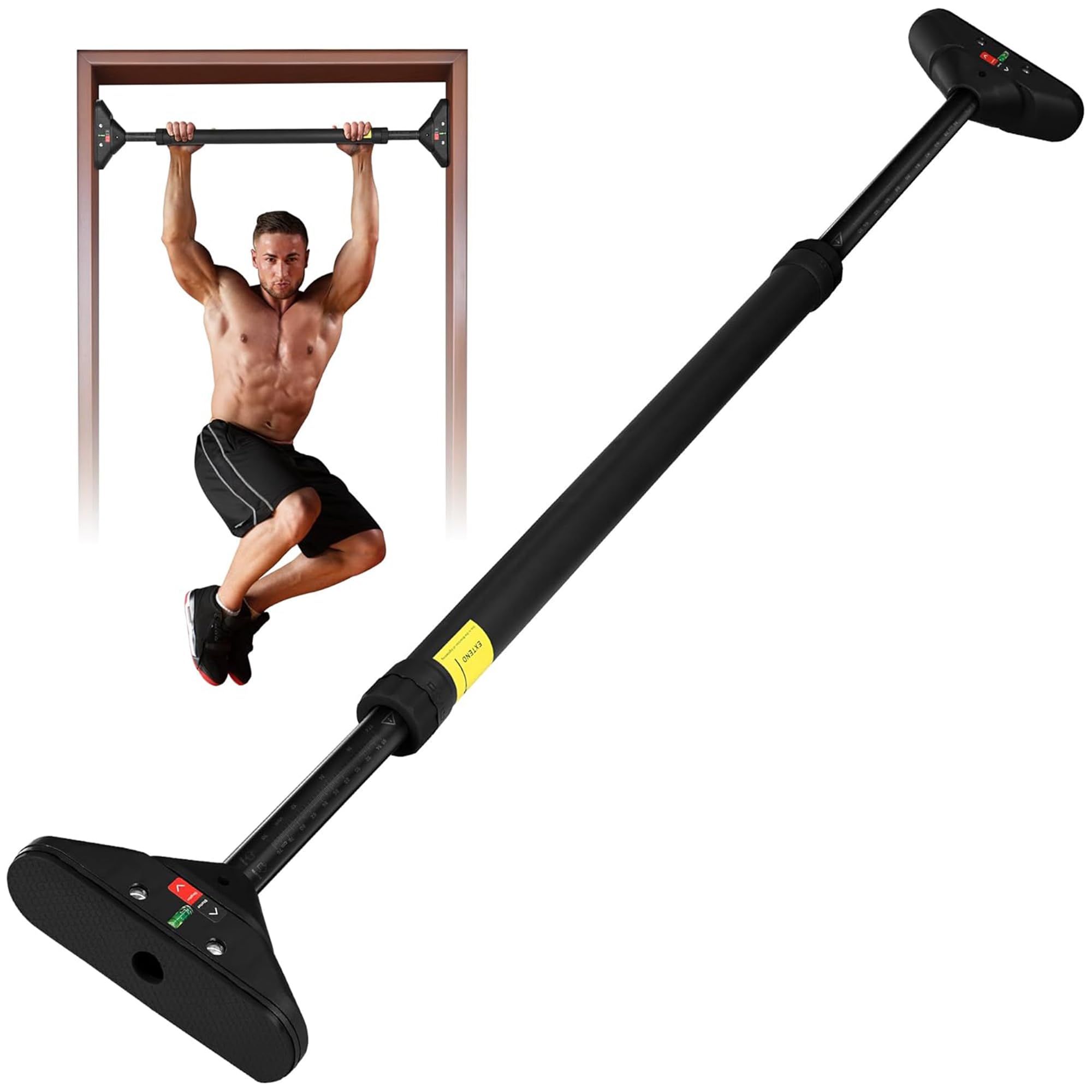 Yes4All Adjustable Door Frame Pull Up Bar for Doorway 29.5 - 37, Home Gym Pull Up Bar with Built-in Spirit Level, No-Screw Strai