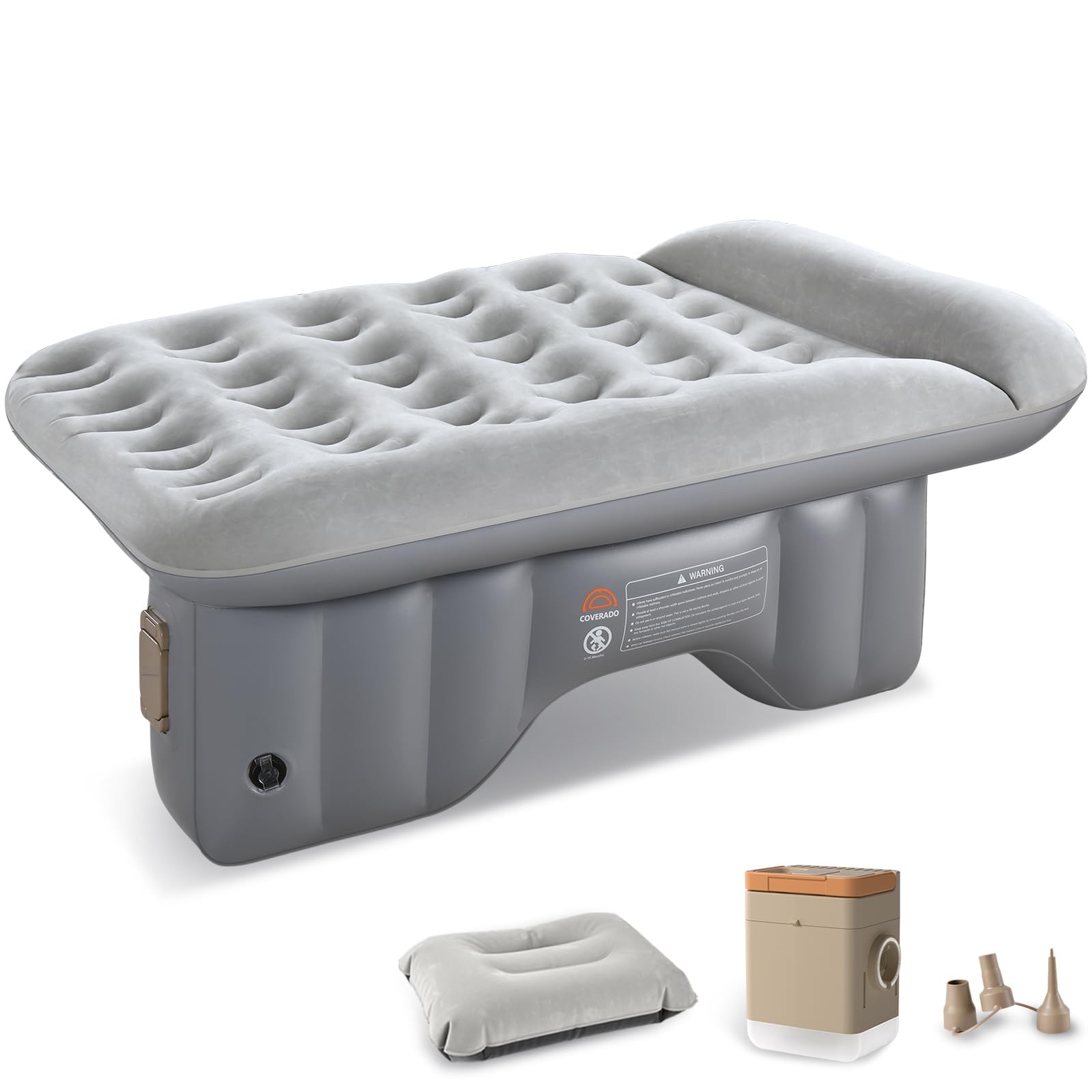 Coverado Car Air Mattress Back Seat, Portable Wireless Inflatable Bed with Built in Air Pump&Pllow, Storage Bag, Patch Kit, Univ