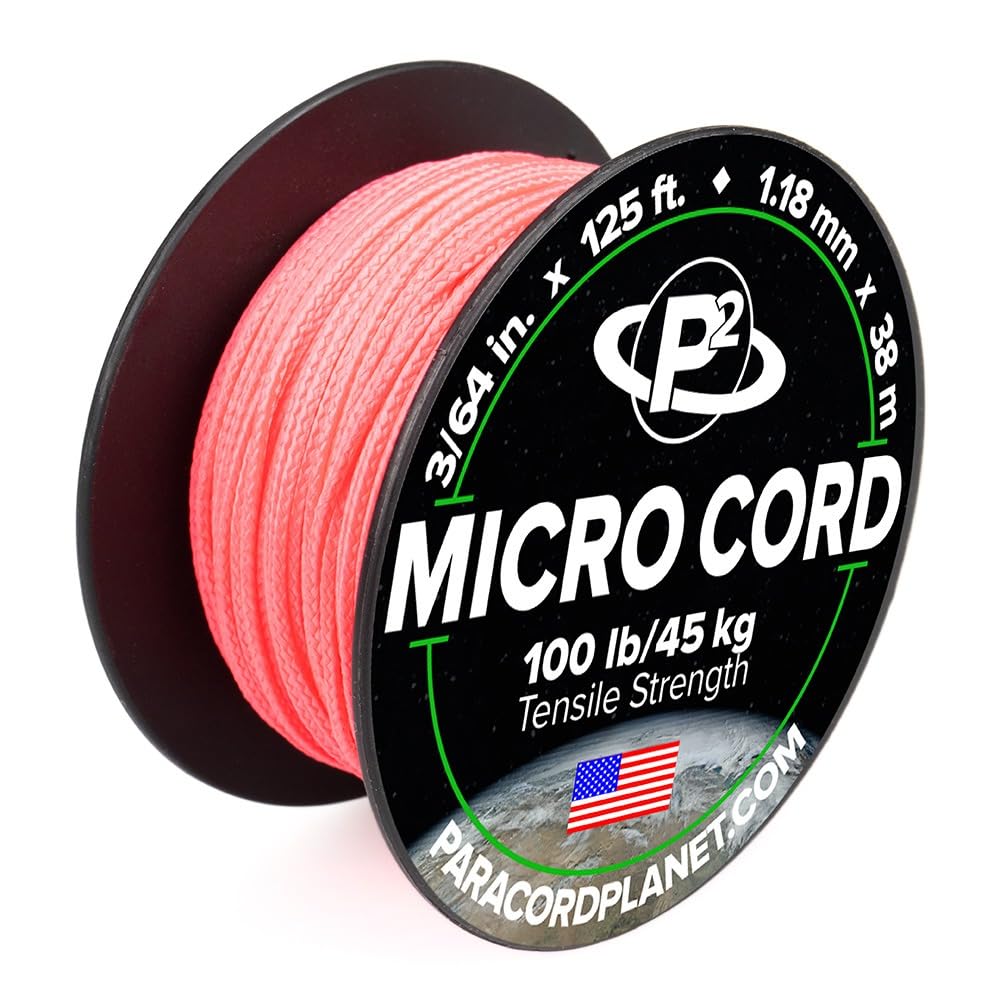 Paracord Planet Micro Paracord - Thin Braided Cord For Crafting, Fishing, And Diy Projects In 125 Ft Spools - Flamingo Pink