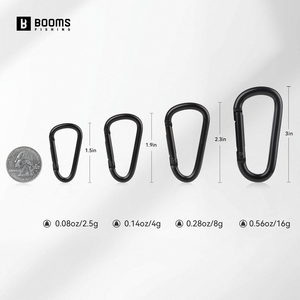 Booms Fishing Cc2 Carabiner Clip, Small Carabiner Keychain, Multi-Use Aluminium D Ring Caribeener Clips, 6Pcs 2Inch Black