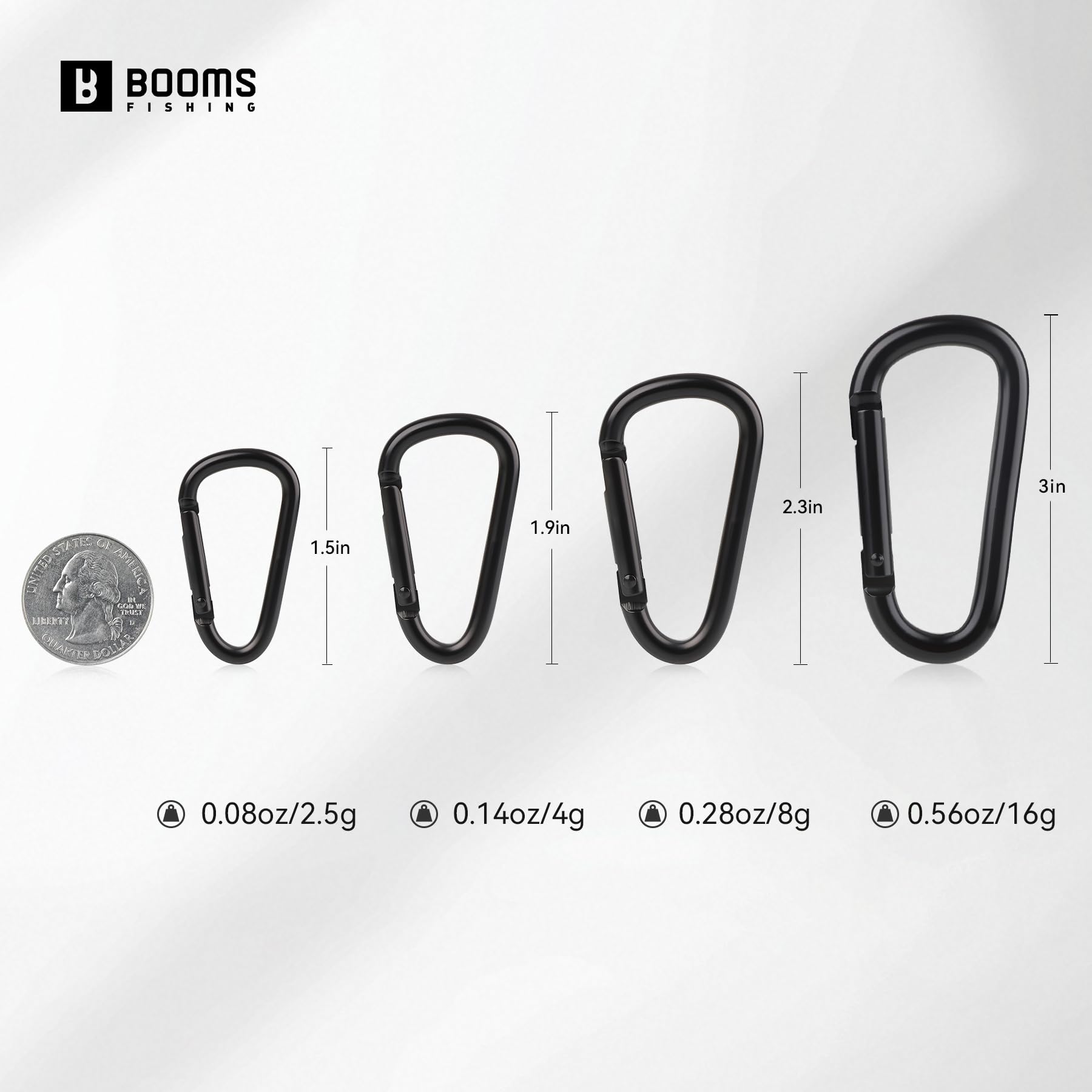 Booms Fishing Cc2 Carabiner Clip, Small Carabiner Keychain, Multi-Use Aluminium D Ring Caribeener Clips, 6Pcs 2Inch Black