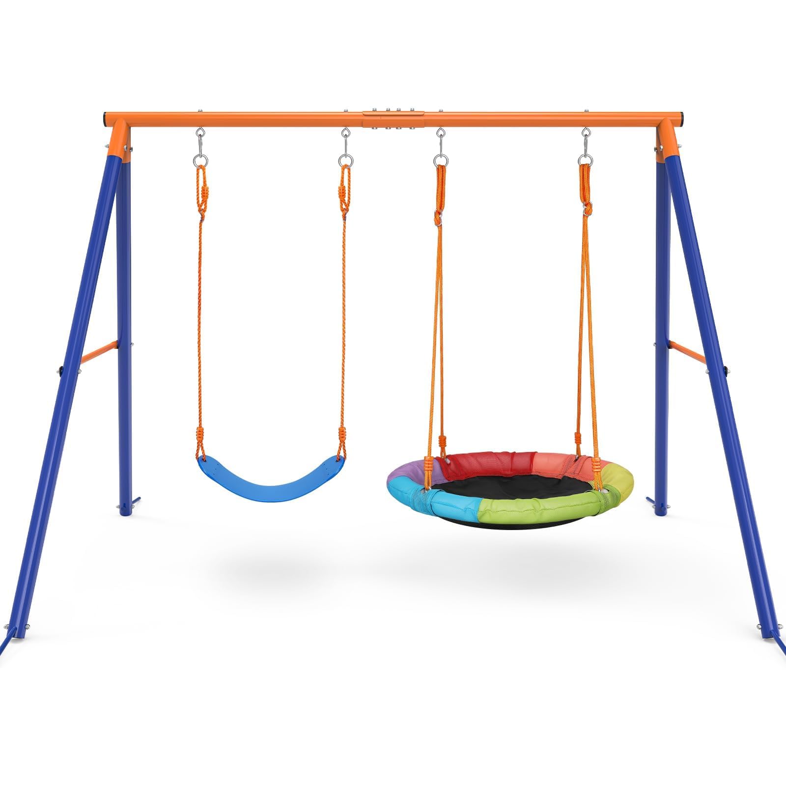 Amictoy Swing Sets for Backyard, Outdoor Toys for Kids, Heavy Duty Metal A-Frame Swing Set Holds 440 lbs with 32  Saucer Seat, 2