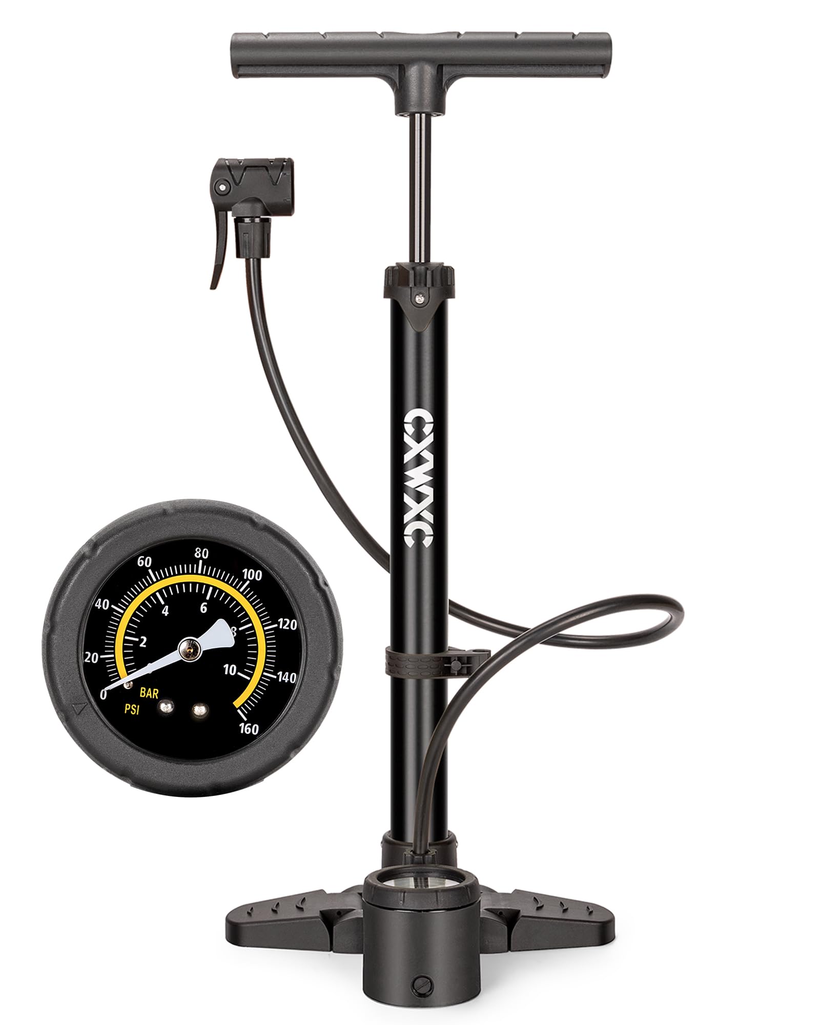 Bike Pump with Pressure Gauge- 160 PSI Bike Tire Pump fits Presta & Schrader Valve - Portable Air Pump for Bike Tires (Black)