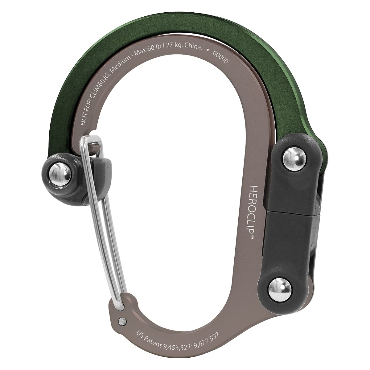 Gear Aid Heroclip Carabiner Clip And Hook (Medium) For Camping, Backpack, And Garage, Forest Green