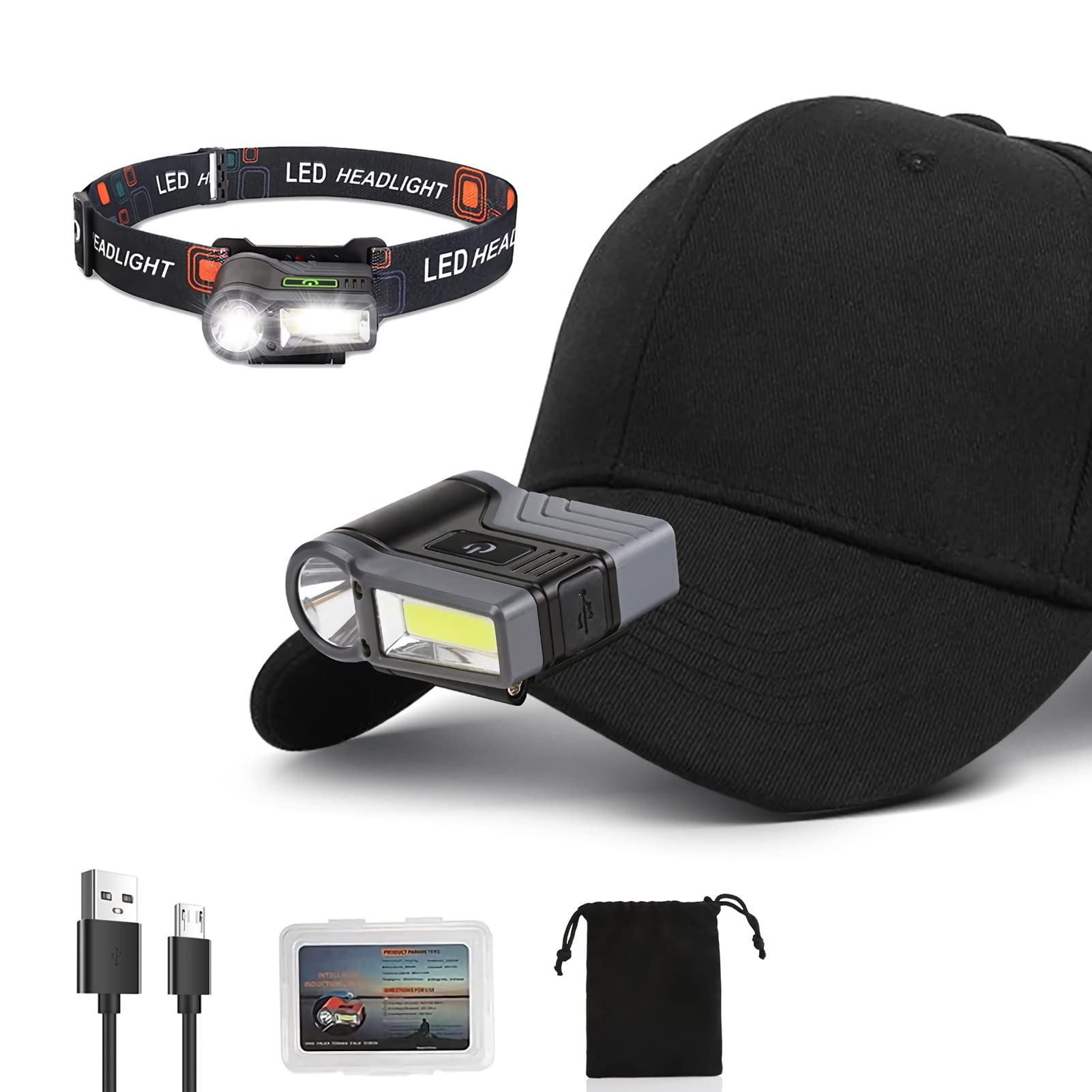 XLENTGEN LED Clip-on Cap Lights USB Rechargeable Hands Free Hat Light with Motion Sensor, 175 Adjustable Head Lamp IPX6 Waterpro