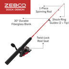 Zebco Dock Demon Spinning Reel And Fishing Rod Combo, 30-Inch 1-Piece Fiberglass Fishing Pole, Eva Rod Handle, Size 10 Reel, Pow