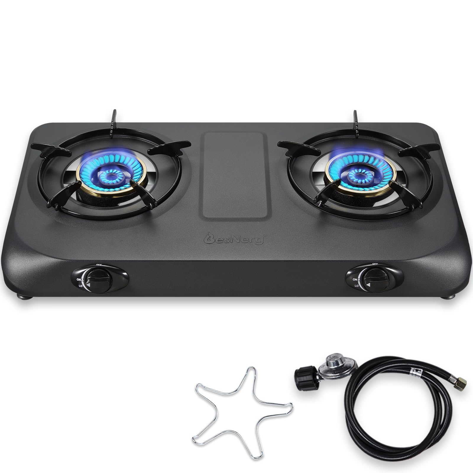 Besnerg Propane Stove 2 Burner Gas Stove Top, 27200 Btu High-Efficiency Lpg Metal Cooktop With Auto Ignition, Csa Regulator And