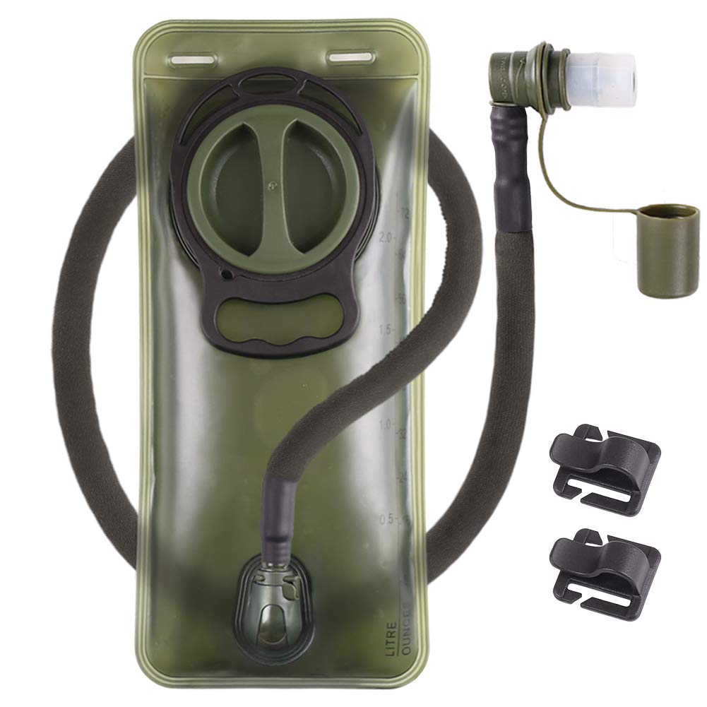 2L Hydration Bladder, Bpa Free Water Bladder For Hiking Backpack 2 Liter Military Green Water Storage Bag With Insulated Tube, H
