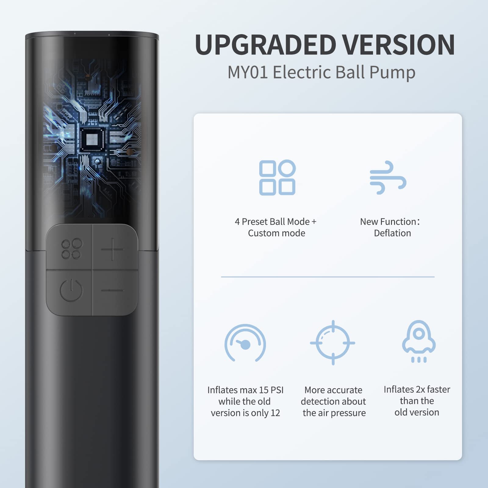 Pumteck My01 Electric Ball Pump With Inflation & Deflation, Accurate Pressure Gauge And 4 Preset Modes, Automatic Ball Pump For