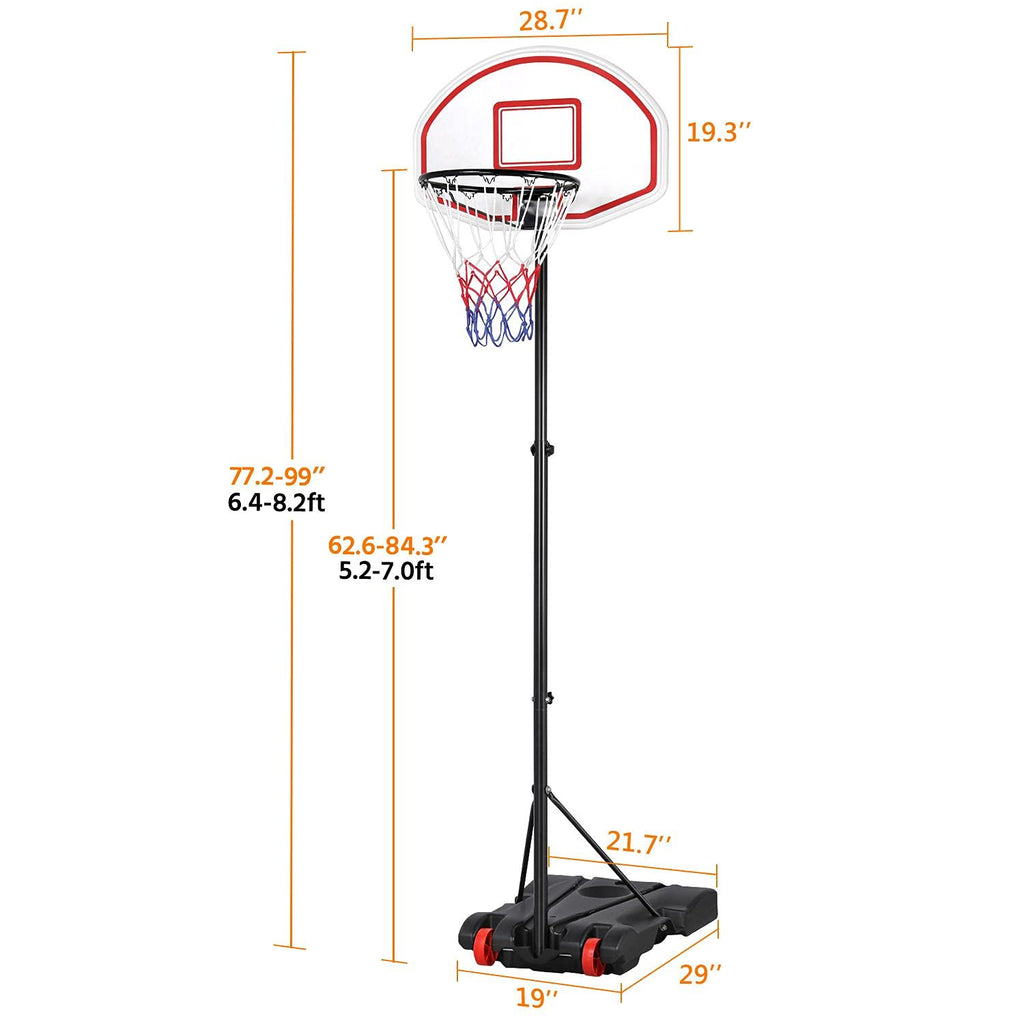 Yaheetech Portable Basketball Hoop System For Youth Indoor Outdoor W/Backboard & Wheels & Fillable Base, 5.2-7 Ft Adjustable Hei