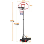 Yaheetech Portable Basketball Hoop System For Youth Indoor Outdoor W/Backboard & Wheels & Fillable Base, 5.2-7 Ft Adjustable Hei