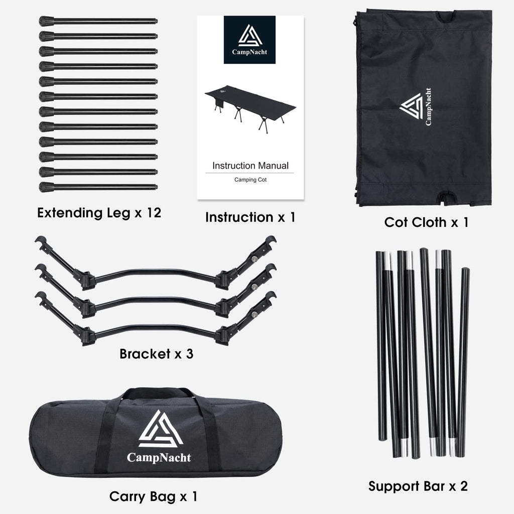 Yougym Campnacht Ultralight Camping Cot With Leg Extenders, Aluminum Lightweight Folding Cot For Adults, Portable Backpacking Co