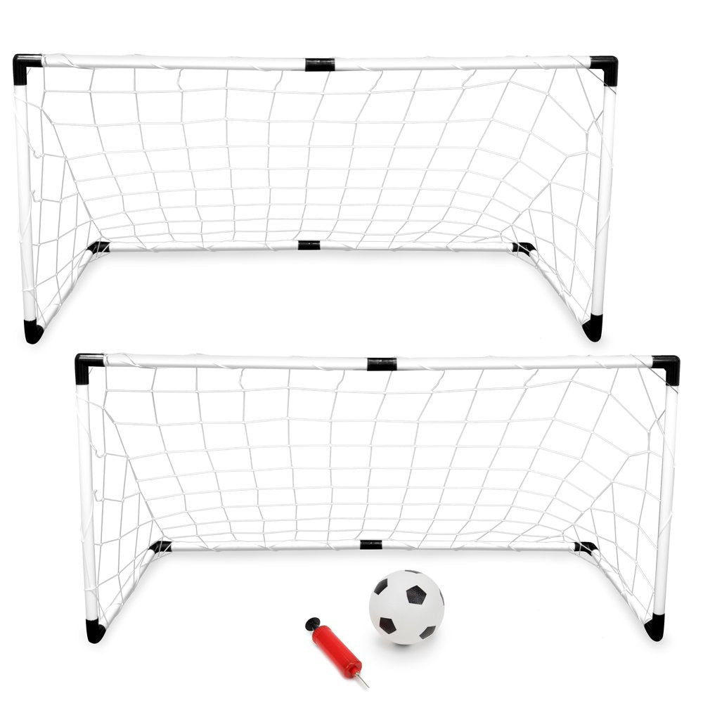 K-Roo Sports 2-Pack Youth Soccer Goals With Soccer Ball And Pump | Portable Goals With Nets And 6'' Ball With Pump | Kids Activi