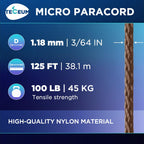 Teceum Micro Paracord - Copper Brown - 1.18 Mm X 125 Ft - Micro Utility Cord - Thin Braided Paracord Rope Nylon Polyester - Wind