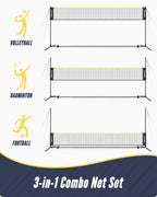 Patiassy 5.1Ft-7.4Ft Adjustable Height Volleyball Badminton Net Set 17Ft Portable Sports Net With Poles, 4 Badminton Rackets, 3