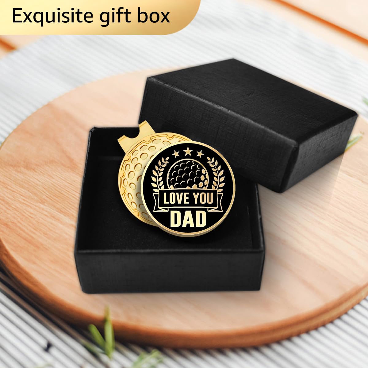 Geygie I Love You Dad Black Gold Golf Ball Marker With Magnetic Hat Clip, Golf Accessories For Men, Golf Gift For Dad From Son D