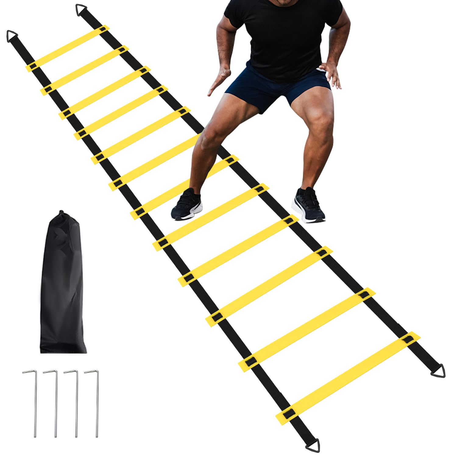 RUBY.Q 12 Rungs Agility Ladder Set, Speed Training Ladder with Steel Stakes and Carry Bag for Soccer, Speed Fitness Feet Trainin