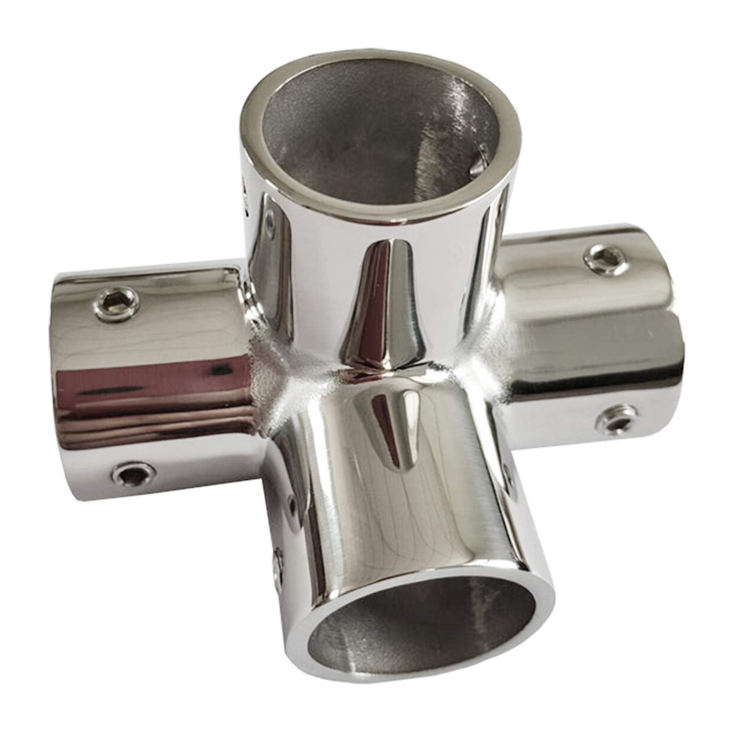 Nrc&Xrc Marine Grade 316 Stainless Steel Mirror Polished Hand Rail Fitting-90 Degree 1Inch 4 Way Corner Elbow,1 Inch Pipe Hand R