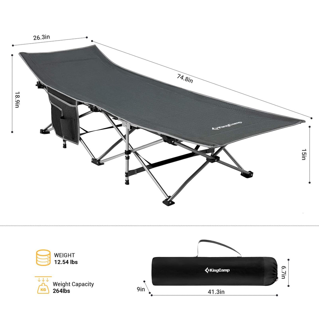 Kingcamp Folding Camping Cot Lightweight Sleeping Cot Portable With Carry Bag Double Layer 1000D Sturdy Cot Heavy Duty Camping B