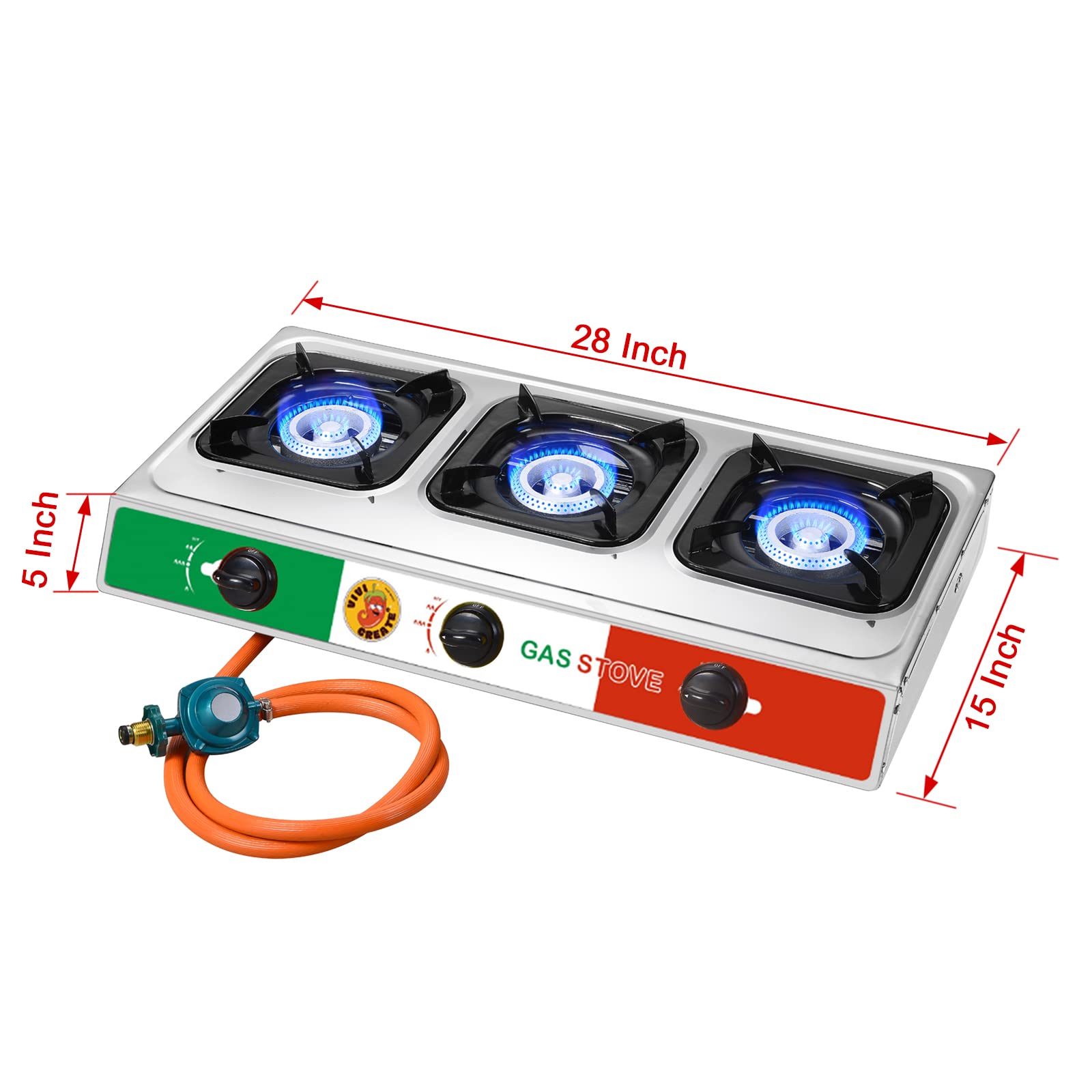 Vivicreate 3 Burner Propane Gas Stove 30000 Btu Stainless Steel Cooktop With Enamel Pan Supports Electronic Ignition For Outdoor