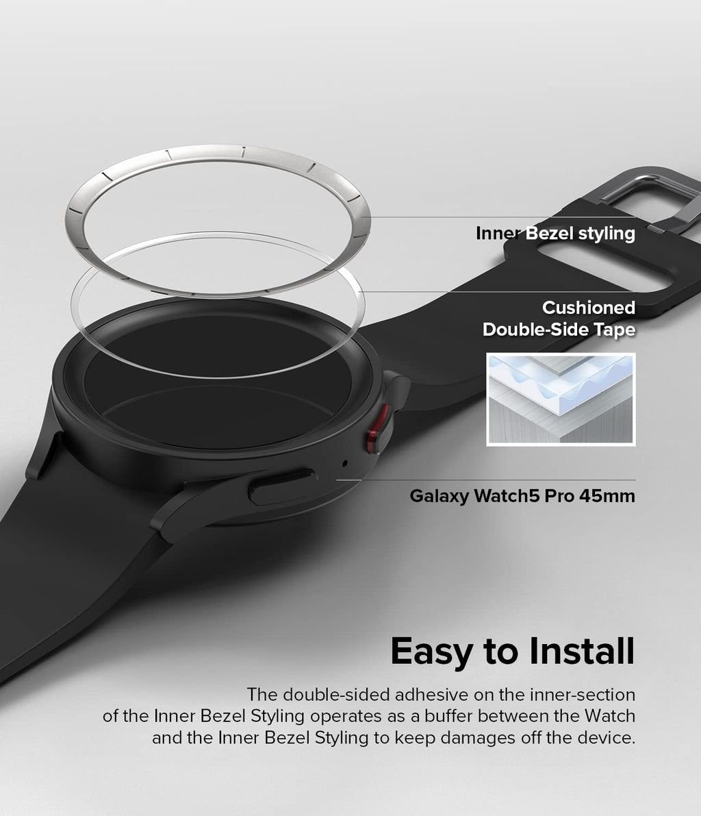 Ringke Inner Bezel Styling Stylish Stainless Steel Frame] Compatible With Samsung Galaxy Watch 5 Pro Case, Anti Scratch Protecto