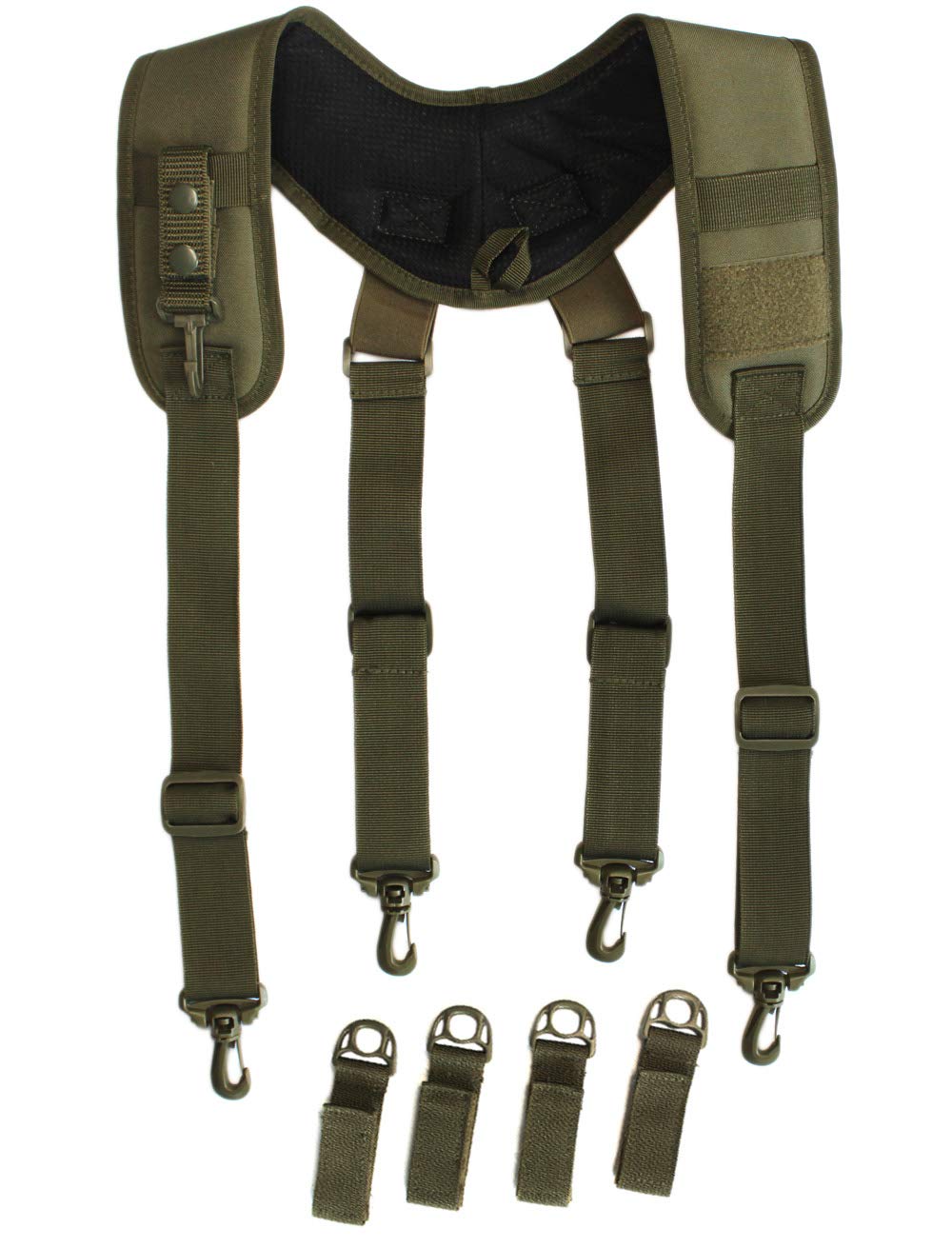 MELOTOUGH Tactical Duty Belt Harness Padded Adjustable Tool Belt Suspenders with Key Chin and Patch (Ranger Green)