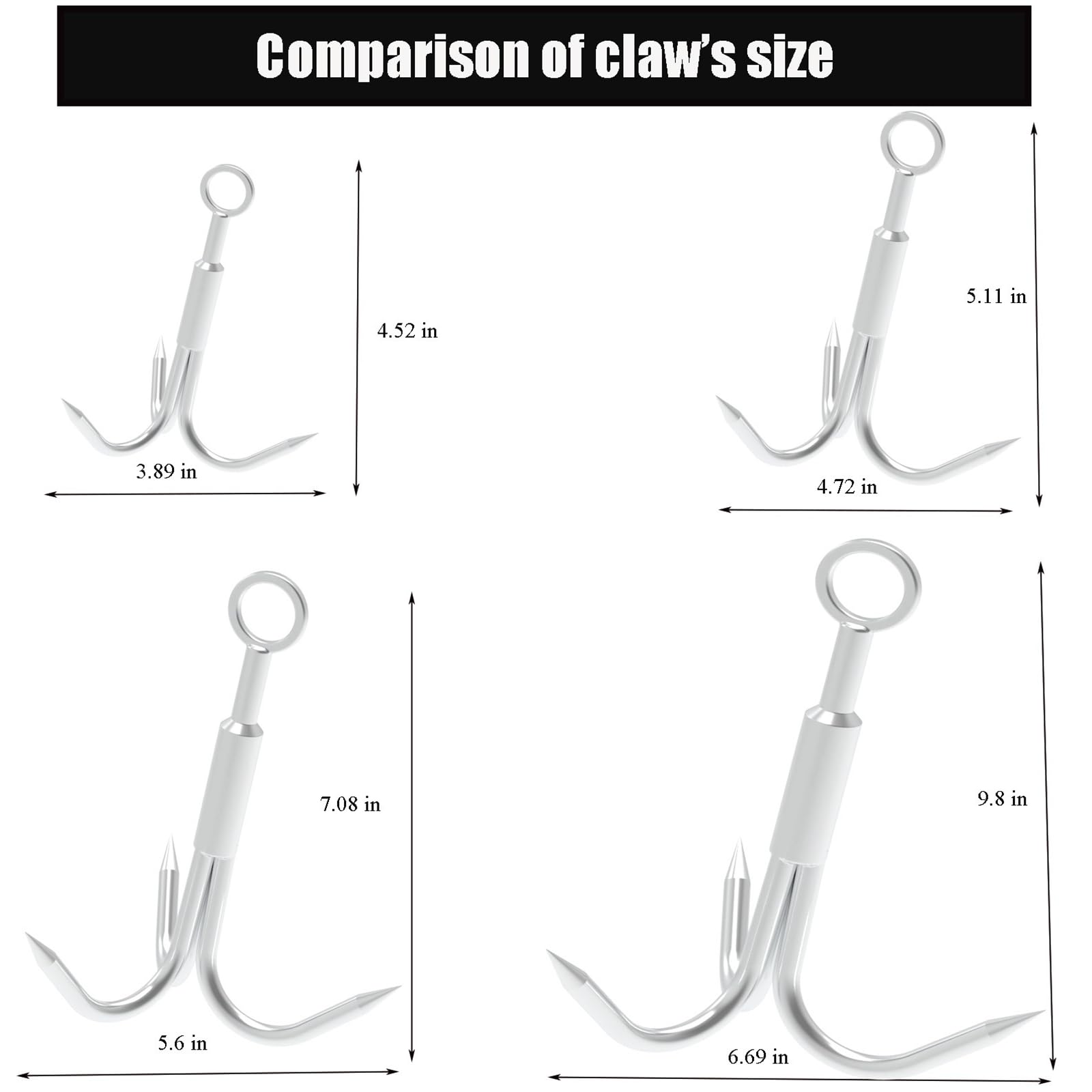 Mhdmag Grappling Hook, Anchor Hook Carabiner Climbing With 3-Claw Stainless Steel Hooks For Anchor Retrieving, Outdoor Hiking, T